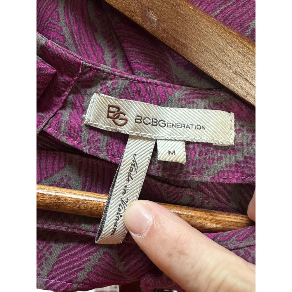 BCBG Generation Purple Blouse Ruffle Details Semi Sheer Women's Medium - Picture 3 of 5